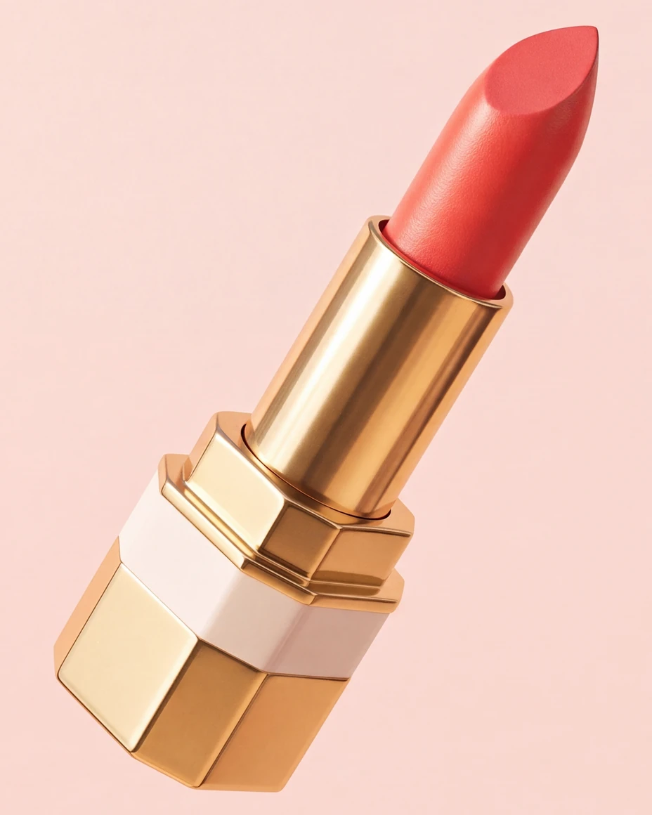 Rouge No. 1, an open coral lipstick in a faceted gold case